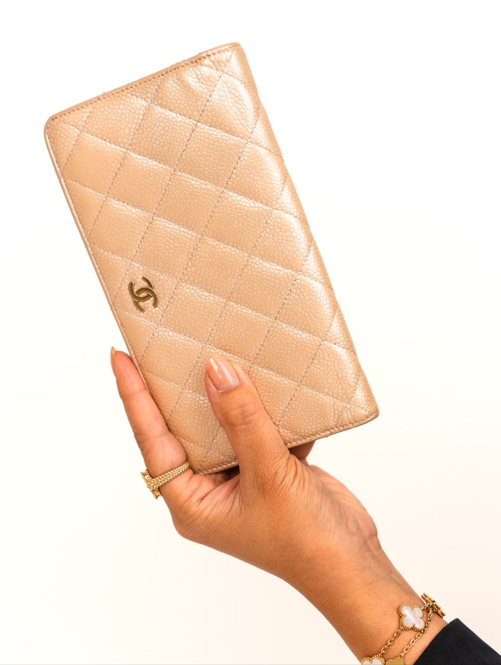 CANEL Gold Metallic Quilted Leather Wallet/Clutch